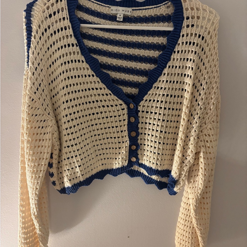 Women's Blue and Cream Sweater